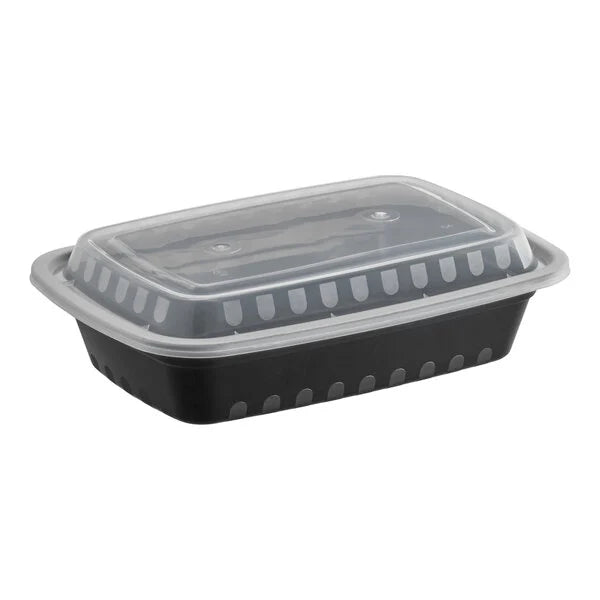 24oz Black Rectangular Microwavable Container with Lid – 150/Case