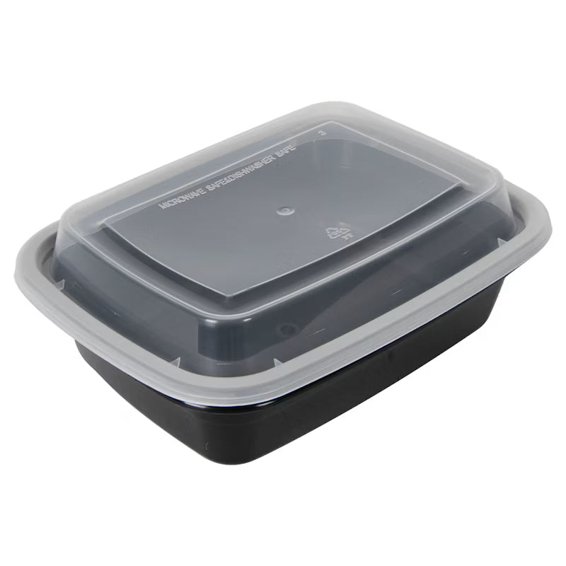 32oz Black Rectangular Microwavable Container with Lid – 150/Case