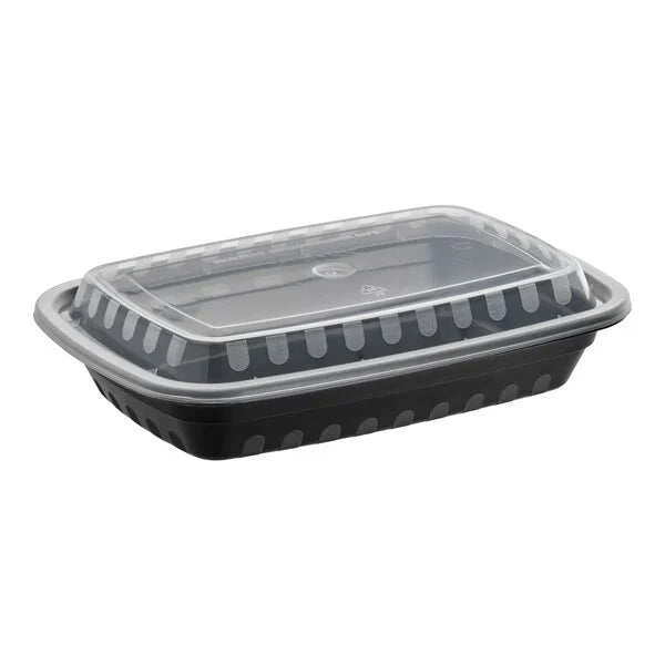 16oz Black Rectangular Microwavable Container with Lid – 150/Case