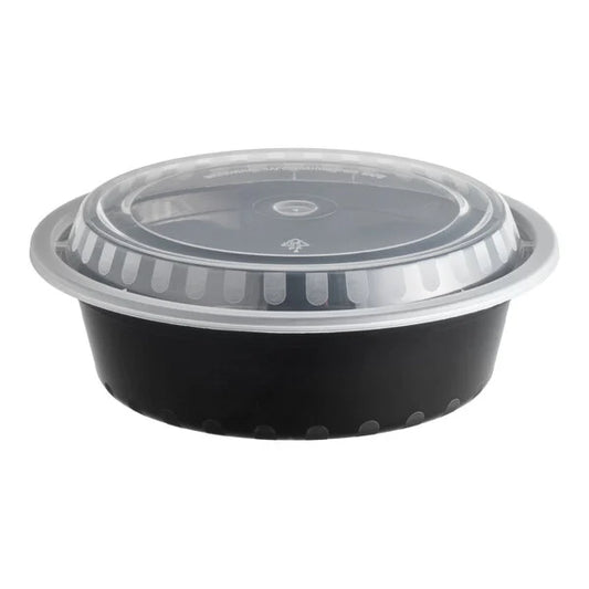 32oz Black Round Microwavable Container with Lid – 150/Case